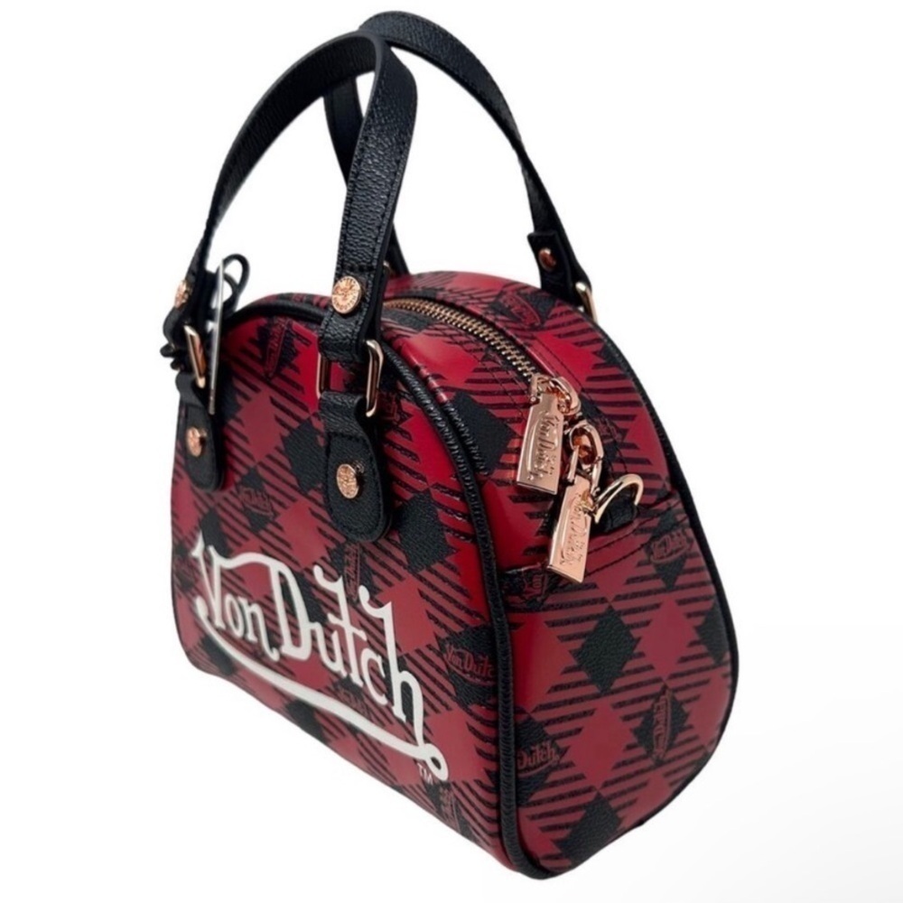 VON DUTCH NWT BLACK AND RED plaid bowling bag FULL INCLUSION - Picture 3 of 11